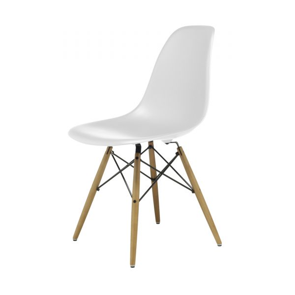 Eames Plastic Side Chair Stuhl DSW mit Kunststoffgleitern weiss-Ahorn neue Maße Eames Plastic Side Chair Stuhl DSW mit Kunststoffgleitern weiss-Ahorn neue Maße