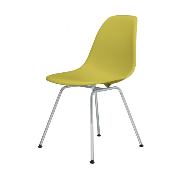 Eames Plastic Side Chair Stuhl DSX mit Filzgleitern senf/chrom Eames Plastic Side Chair Stuhl DSX mit Filzgleitern senf/chrom