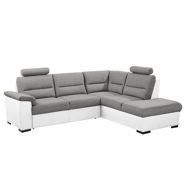 Ecksofa Callaway II (mit Schlaffunktion) - Strukturstoff/Kunstleder - Ottomane davorstehend rechts - Grau / Weiß Ecksofa Callaway II (mit Schlaffunktion) - Strukturstoff/Kunstleder - Ottomane davorstehend rechts - Grau / Weiß