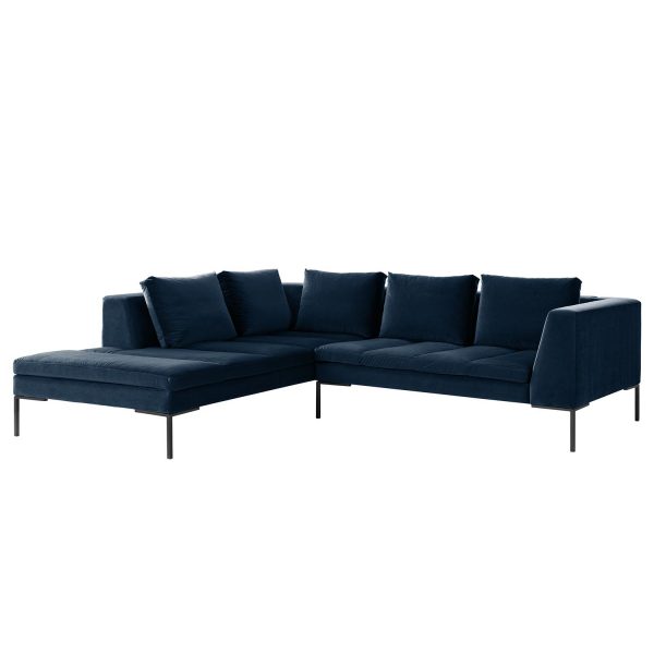 Ecksofa Madison Samt - Ottomane davorstehend links - 255 cm - Stoff Shyla Dunkelblau Ecksofa Madison Samt - Ottomane davorstehend links - 255 cm - Stoff Shyla Dunkelblau