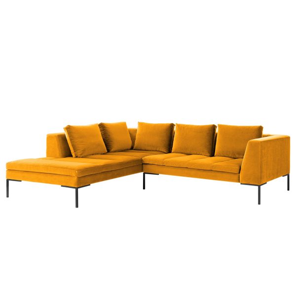 Ecksofa Madison Samt - Ottomane davorstehend rechts - 255 cm - Stoff Shyla Senfgelb Ecksofa Madison Samt - Ottomane davorstehend rechts - 255 cm - Stoff Shyla Senfgelb