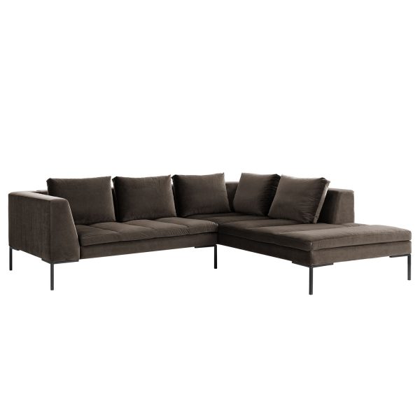 Ecksofa Madison Samt - Ottomane davorstehend rechts - 255 cm - Stoff Shyla Taupe Ecksofa Madison Samt - Ottomane davorstehend rechts - 255 cm - Stoff Shyla Taupe