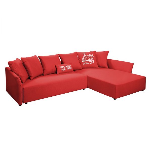Ecksofa Wings Casual (mit Schlaffunktion) Webstoff - Longchair/Ottomane davorstehend rechts - Rot - 7 Kissen Ecksofa Wings Casual (mit Schlaffunktion) Webstoff - Longchair/Ottomane davorstehend rechts - Rot - 7 Kissen