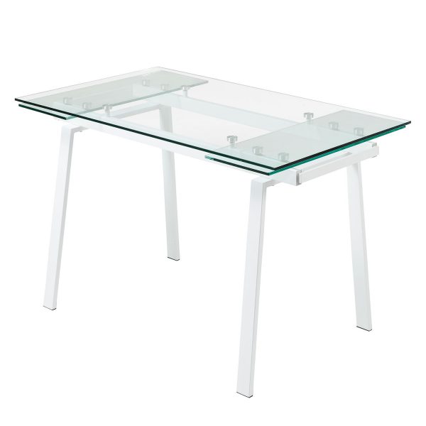 Esstisch Zinola (mit Ausziehfunktion) - Glas / Metall - Weiß Esstisch Zinola (mit Ausziehfunktion) - Glas / Metall - Weiß