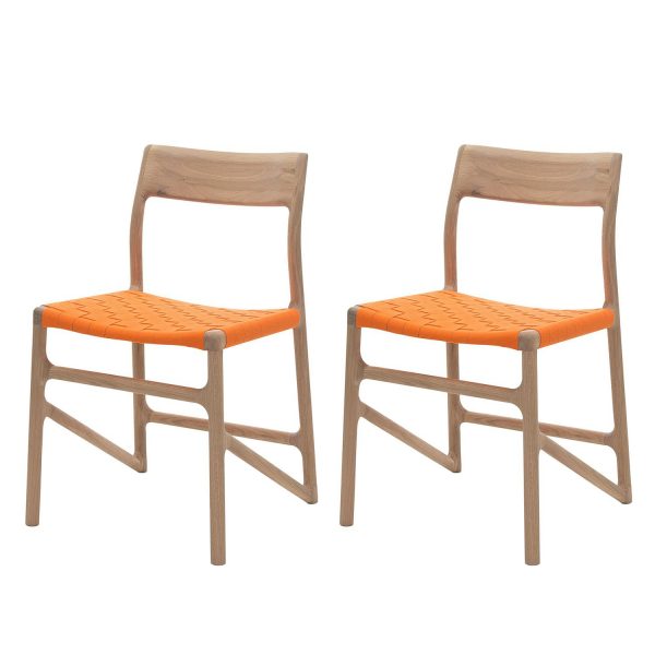 Esszimmerstuhl Fawn - Baumwollstoff / Eiche massiv - Ohne Armlehnen - Orange - 2er Set Esszimmerstuhl Fawn - Baumwollstoff / Eiche massiv - Ohne Armlehnen - Orange - 2er Set