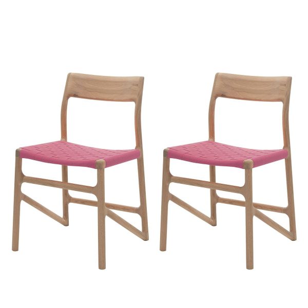 Esszimmerstuhl Fawn - Baumwollstoff / Eiche massiv - Ohne Armlehnen - Pink - 2er Set Esszimmerstuhl Fawn - Baumwollstoff / Eiche massiv - Ohne Armlehnen - Pink - 2er Set