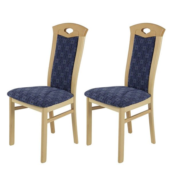 Esszimmerstuhl Grita (2er-Set) - Buche massiv/Webstoff Blau Esszimmerstuhl Grita (2er-Set) - Buche massiv/Webstoff Blau