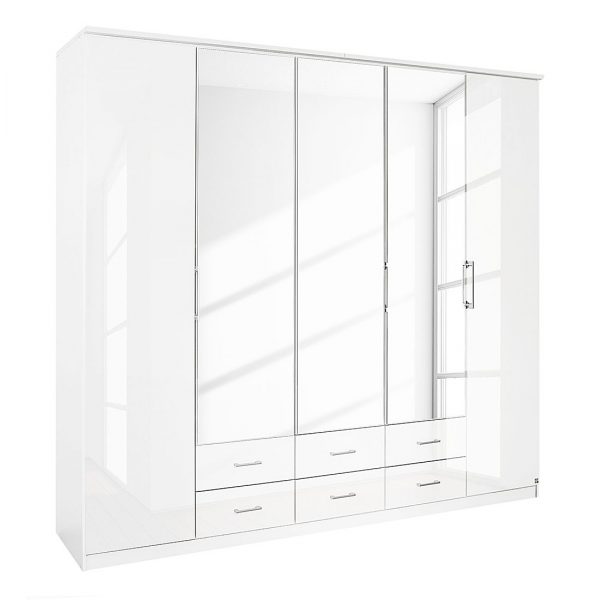 Falttürenschrank Ellwangen - Alpinweiß/Hochglanz Weiß - Breite x Höhe: 271 x 212 cm - 6-türig Falttürenschrank Ellwangen - Alpinweiß/Hochglanz Weiß - Breite x Höhe: 271 x 212 cm - 6-türig