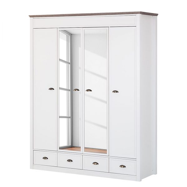 Kleiderschrank Chateau - Weiß/Eiche Sanremo Dekor - 180 cm (4-türig) Kleiderschrank Chateau - Weiß/Eiche Sanremo Dekor - 180 cm (4-türig)