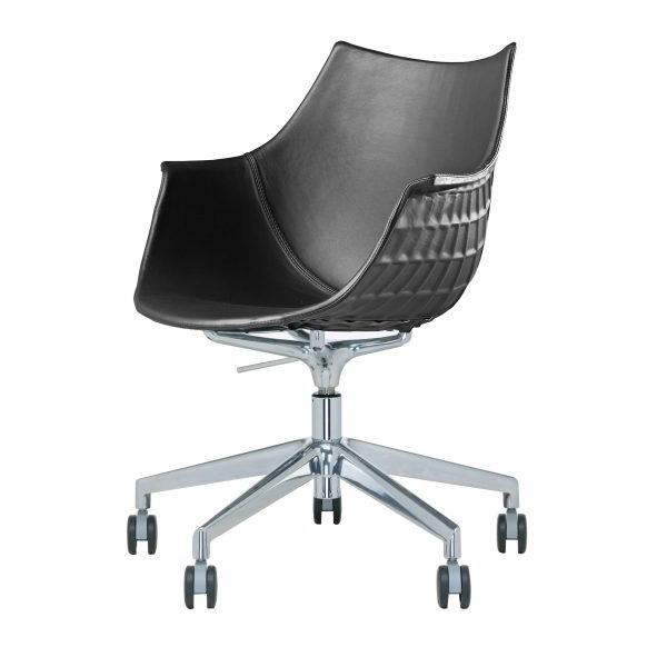 Meridiana Drehstuhl mit Rollen in Leder schwarz Meridiana Drehstuhl mit Rollen in Leder schwarz