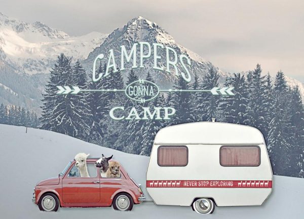 Never Stop Exploring Winter Camping Leinwandbild