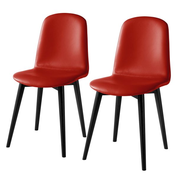 Polsterstuhl Warka (2er-Set) - Echtleder - Eiche - Rot Polsterstuhl Warka (2er-Set) - Echtleder - Eiche - Rot