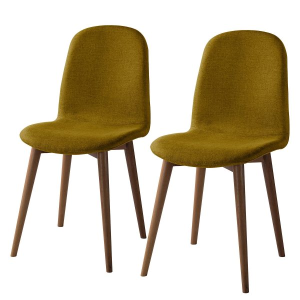 Polsterstuhl Warka (2er-Set) - Webstoff - Walnuss - Currygelb Polsterstuhl Warka (2er-Set) - Webstoff - Walnuss - Currygelb