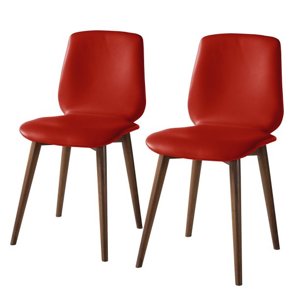 Polsterstuhl Wilga (2er-Set) - Echtleder - Walnuss - Rot Polsterstuhl Wilga (2er-Set) - Echtleder - Walnuss - Rot