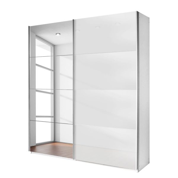 Schwebetürenschrank Quadra (Spiegel) - Alpinweiß / Glas Weiß - Breite x Höhe: 181 x 210 cm Schwebetürenschrank Quadra (Spiegel) - Alpinweiß / Glas Weiß - Breite x Höhe: 181 x 210 cm