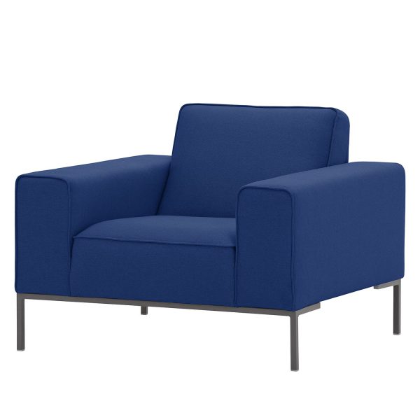 Sessel Ampio Webstoff - Grau - Stoff Floreana Dunkelblau II Sessel Ampio Webstoff - Grau - Stoff Floreana Dunkelblau II