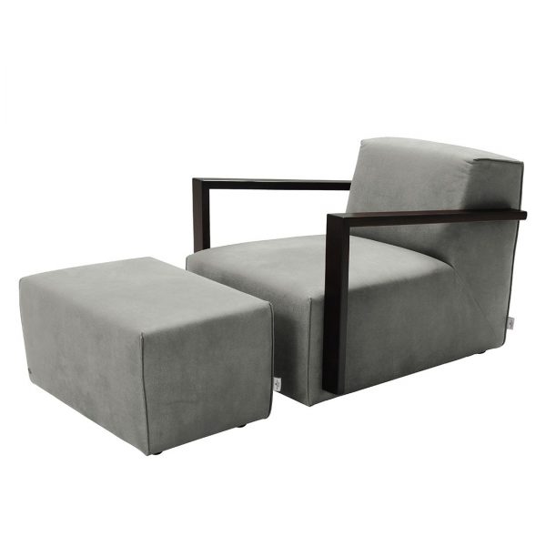 Sessel Lazy Antiklederoptik - Mit Hocker - Grau Sessel Lazy Antiklederoptik - Mit Hocker - Grau