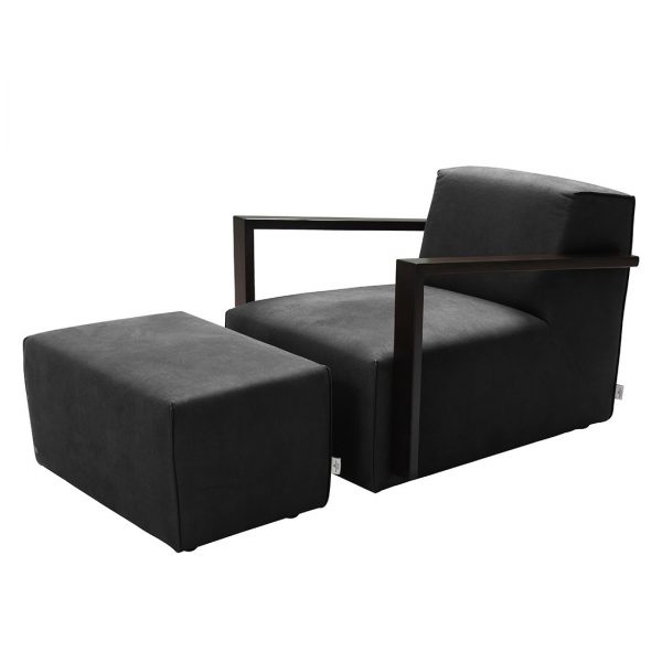 Sessel Lazy Antiklederoptik - Mit Hocker - Schwarz Sessel Lazy Antiklederoptik - Mit Hocker - Schwarz