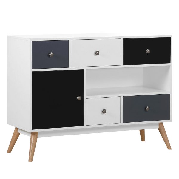 Sideboard Almy - Gummibaum teilmassiv - Weiß / Grau Sideboard Almy - Gummibaum teilmassiv - Weiß / Grau