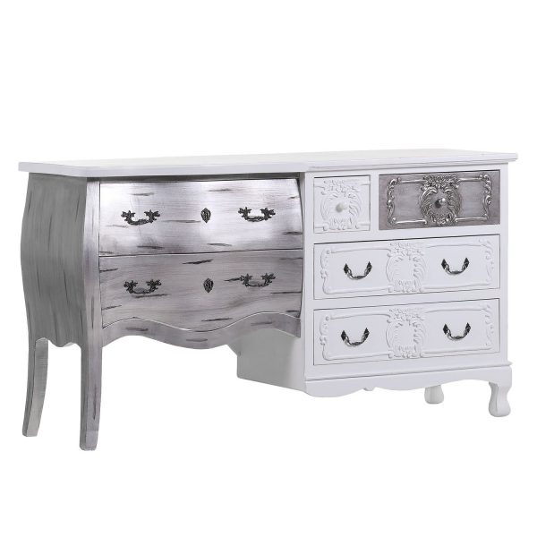 Sideboard Casa Carli - Tanne teilmassiv - Weiß / Silber Sideboard Casa Carli - Tanne teilmassiv - Weiß / Silber