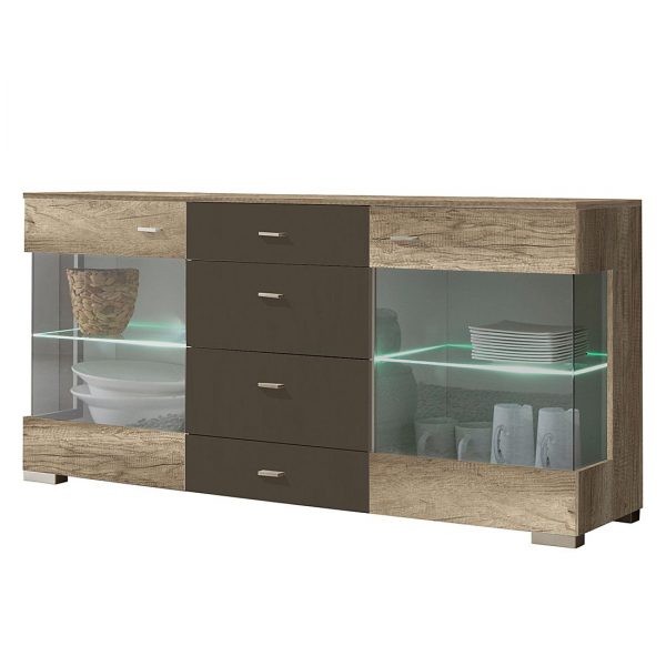 Sideboard Hasselt - Wildeiche Trüffel Dekor/Absetzung Hochglanz Terra Sideboard Hasselt - Wildeiche Trüffel Dekor/Absetzung Hochglanz Terra