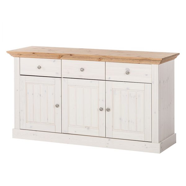 Sideboard Lyngby I - Kiefer massiv - Weiß / Hellbraun Sideboard Lyngby I - Kiefer massiv - Weiß / Hellbraun