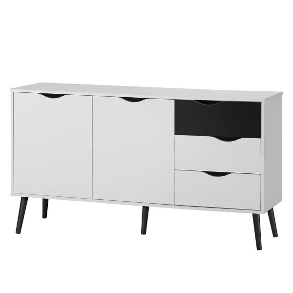 Sideboard Sunndal - Gummibaum teilmassiv - Weiß / Schwarz Sideboard Sunndal - Gummibaum teilmassiv - Weiß / Schwarz