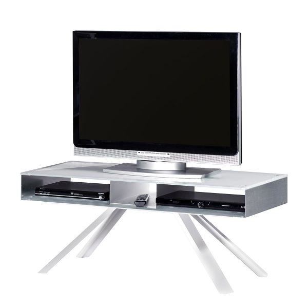 TV-Lowboard Smart TV - Glas / Aluminium - Weiß / Silber TV-Lowboard Smart TV - Glas / Aluminium - Weiß / Silber