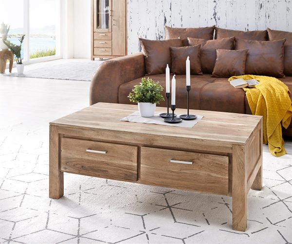 WOLF MÖBEL Couchtisch Creed 115x65 cm Akazie Stone mit 2 Schübe, Couchtische WOLF MÖBEL Couchtisch Creed 115x65 cm Akazie Stone mit 2 Schübe, Couchtische