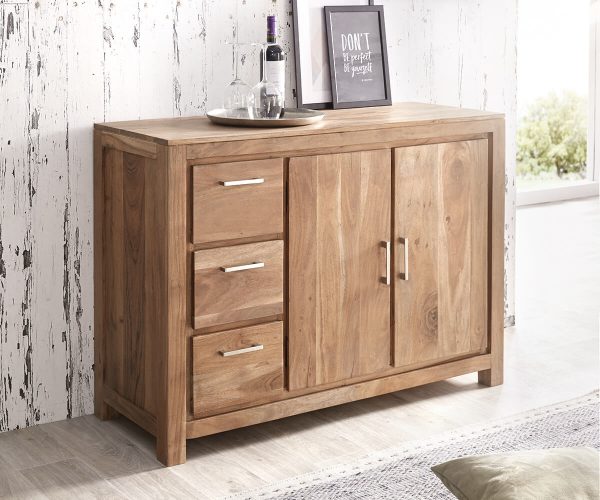 WOLF MÖBEL Sideboard Creed 118 cm Akazie Stone 2 Türen 3 Schübe, Sideboards WOLF MÖBEL Sideboard Creed 118 cm Akazie Stone 2 Türen 3 Schübe, Sideboards
