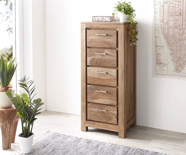 WOLF MÖBEL Sideboard Creed 50 cm Akazie Stone Massivholz 5 Schübe, Sideboards WOLF MÖBEL Sideboard Creed 50 cm Akazie Stone Massivholz 5 Schübe, Sideboards
