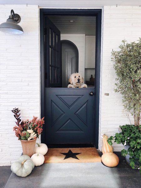 Fall-Porch-Decorating-Dutch-Door-and-Goldendoodle-450x600