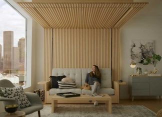 A Sofa That Transforms To a Bed by Lowering From the Ceiling