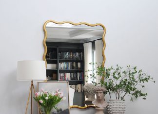 Adding A Gold Wave Mirror and Some Pink Tulips to Our Entryway